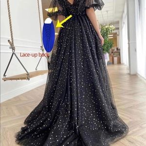 Black and Gold Stars Tulle Ball Gown